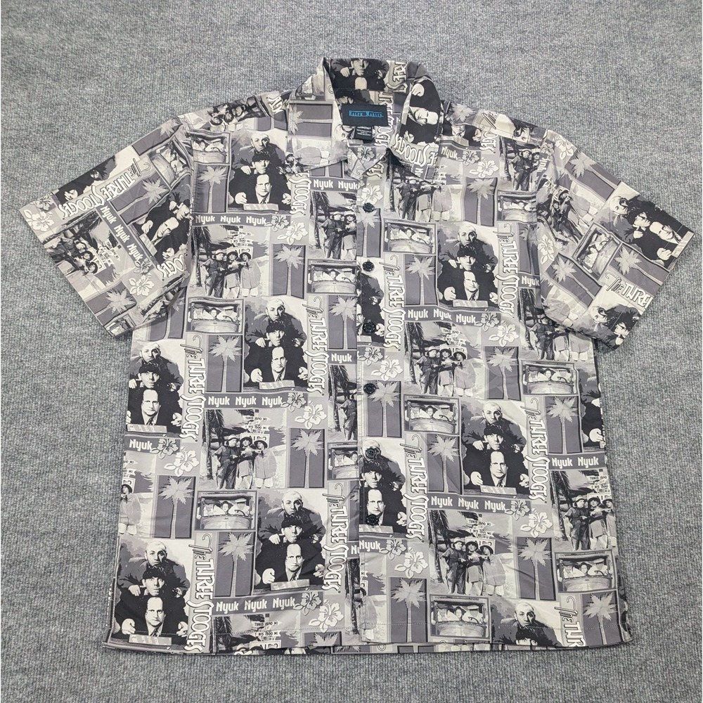 Vintage Y2K Three Stooges Ralph Marlin Men's XL Button Up All Over Print Shirt